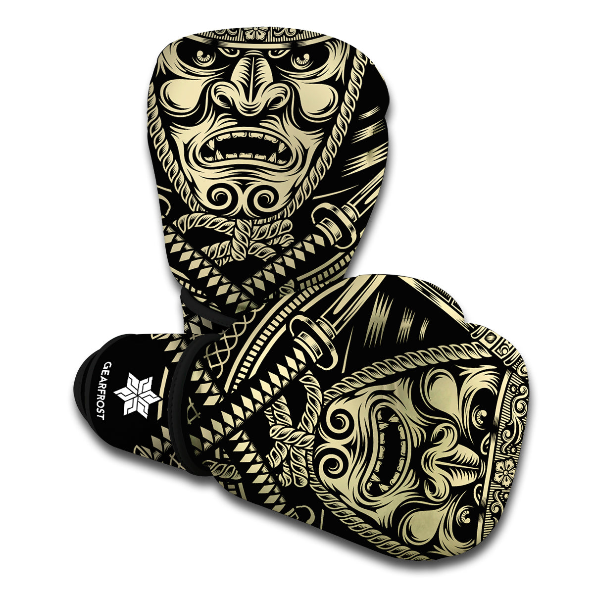 Samurai Warrior Mask Print Boxing Gloves