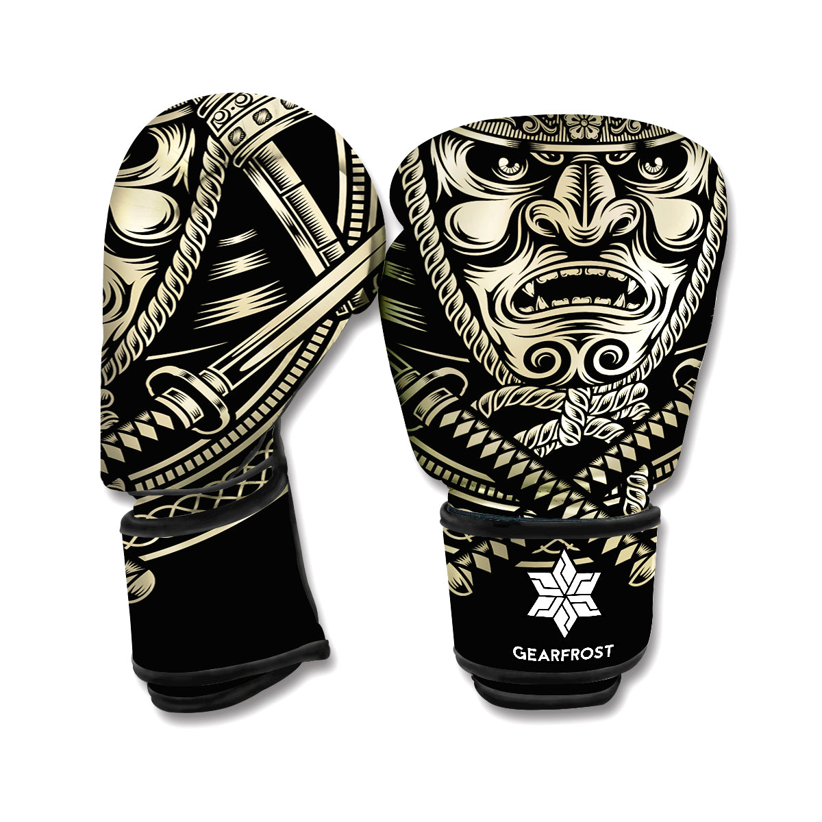 Samurai Warrior Mask Print Boxing Gloves