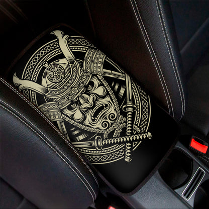 Samurai Warrior Mask Print Car Center Console Cover