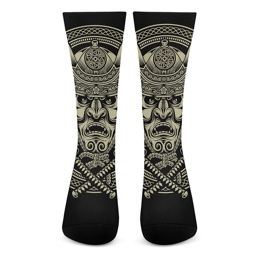 Samurai Warrior Mask Print Crew Socks