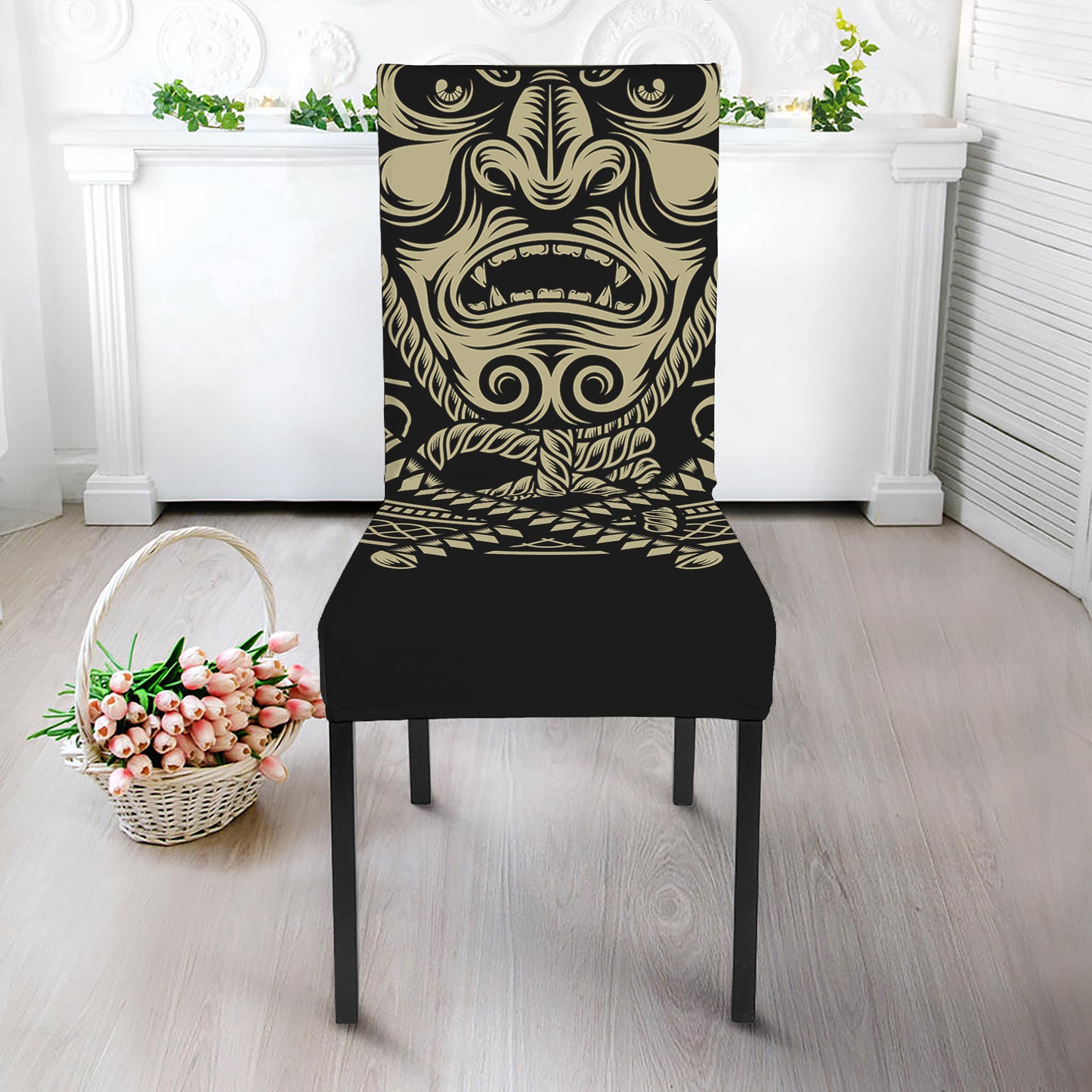 Samurai Warrior Mask Print Dining Chair Slipcover