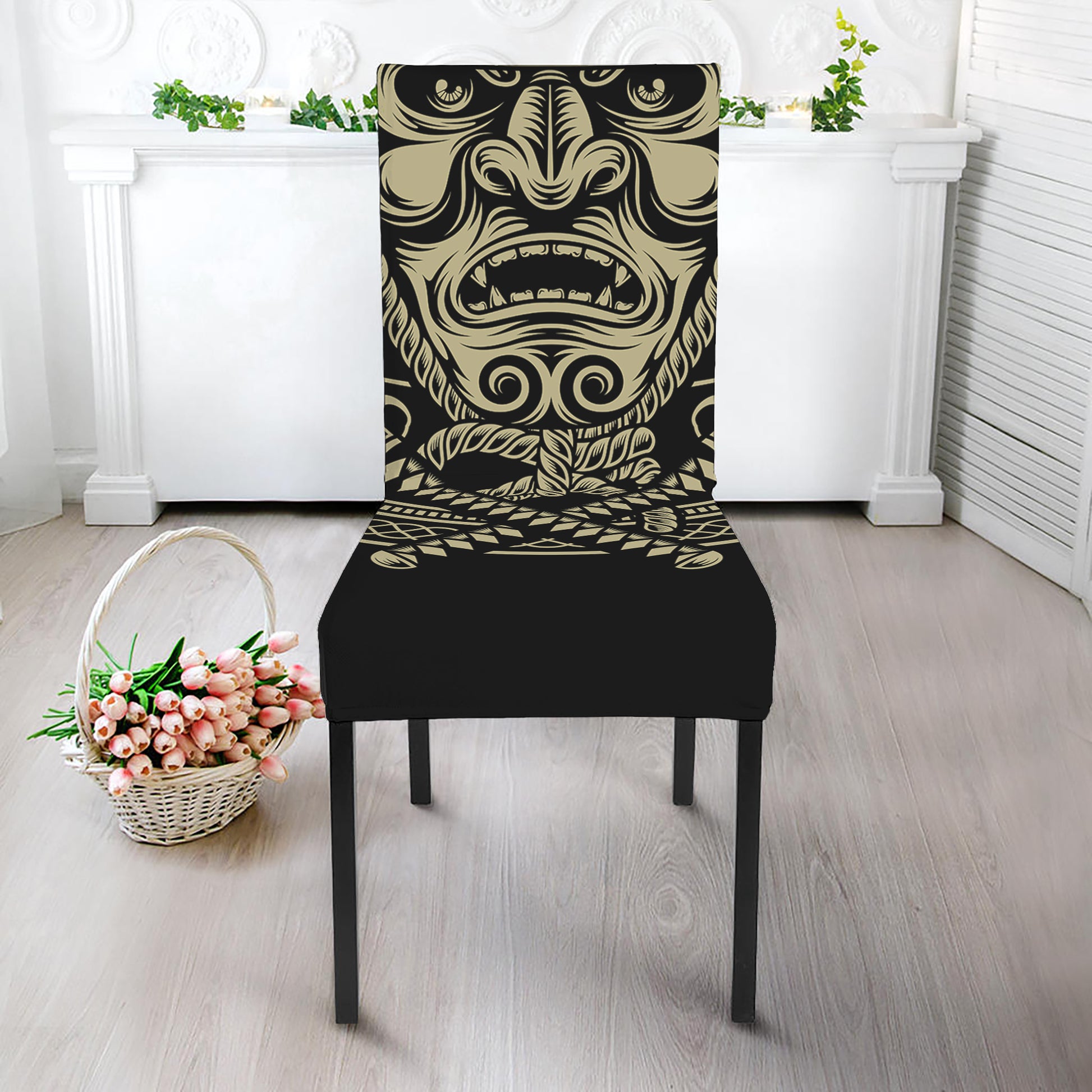 Samurai Warrior Mask Print Dining Chair Slipcover