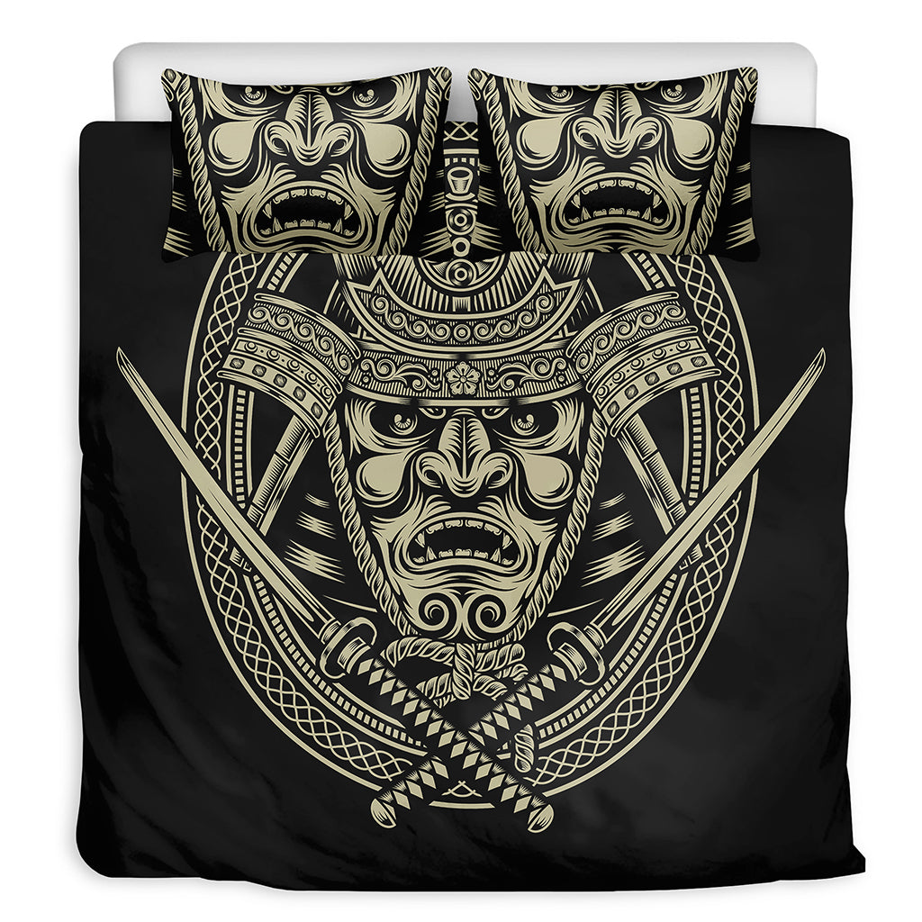 Samurai Warrior Mask Print Duvet Cover Bedding Set