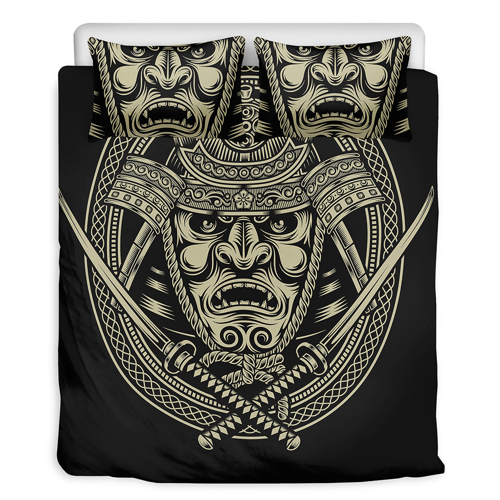Samurai Warrior Mask Print Duvet Cover Bedding Set