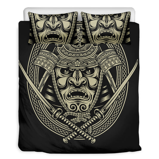 Samurai Warrior Mask Print Duvet Cover Bedding Set