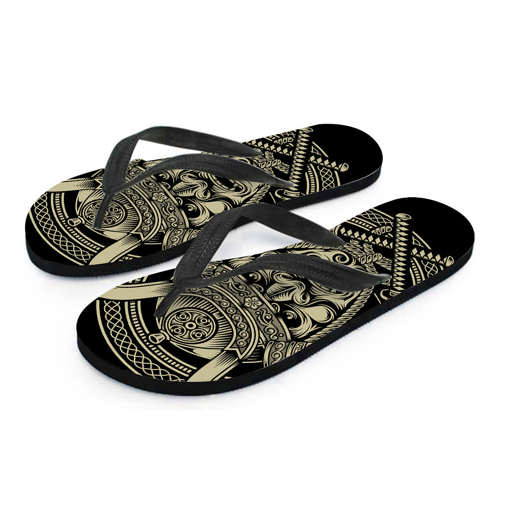 Samurai Warrior Mask Print Flip Flops