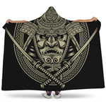 Samurai Warrior Mask Print Hooded Blanket