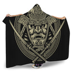 Samurai Warrior Mask Print Hooded Blanket