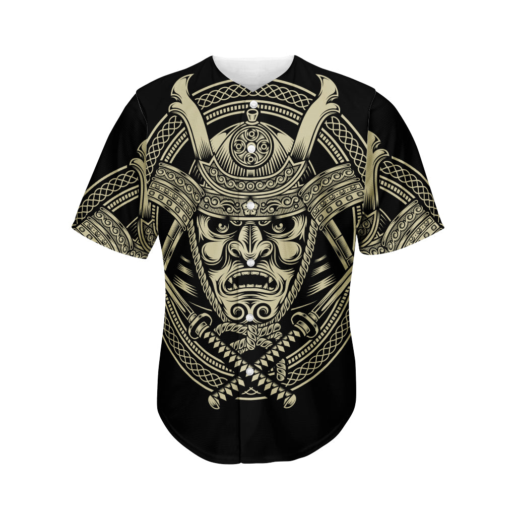 Samurai Warrior Mask Print Men's Baseball Jersey