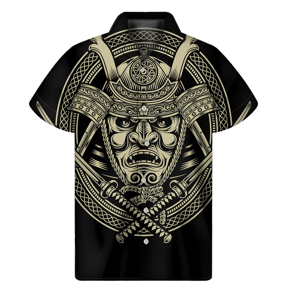 Samurai Warrior Mask Print Men's Short Sleeve Shirt