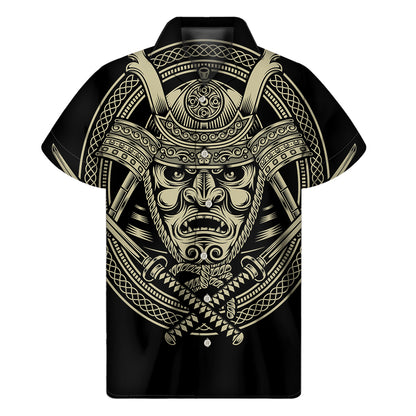 Samurai Warrior Mask Print Men's Short Sleeve Shirt
