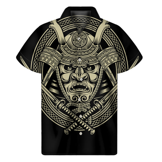 Samurai Warrior Mask Print Men's Short Sleeve Shirt