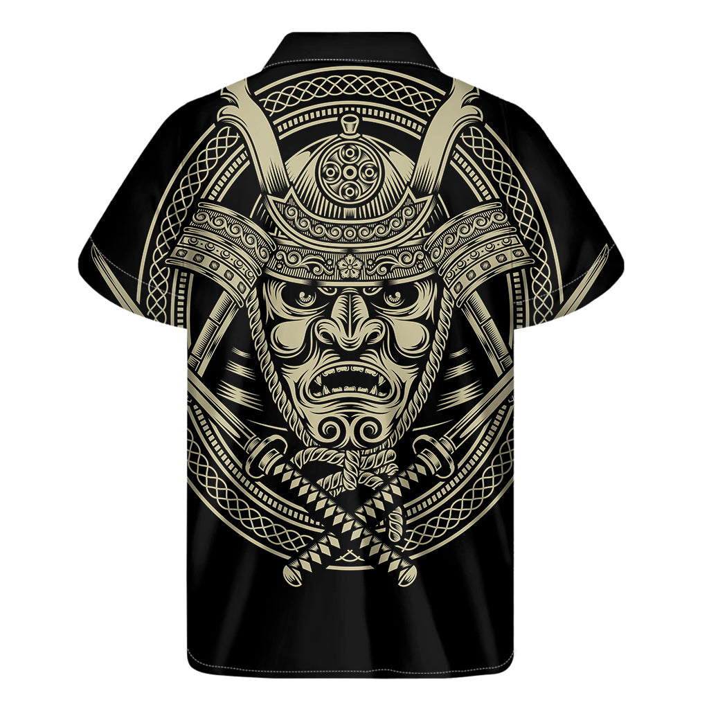Samurai Warrior Mask Print Men's Short Sleeve Shirt