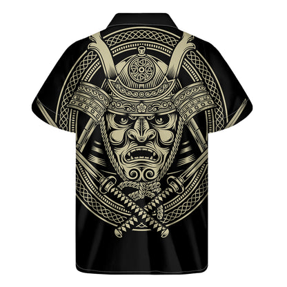 Samurai Warrior Mask Print Men's Short Sleeve Shirt