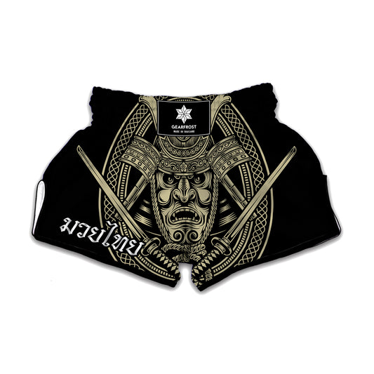 Samurai Warrior Mask Print Muay Thai Boxing Shorts