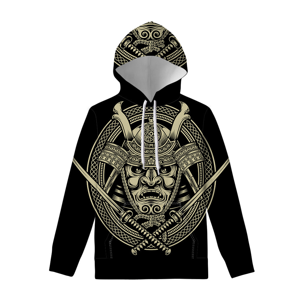 Samurai Warrior Mask Print Pullover Hoodie