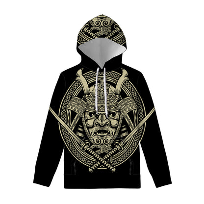 Samurai Warrior Mask Print Pullover Hoodie