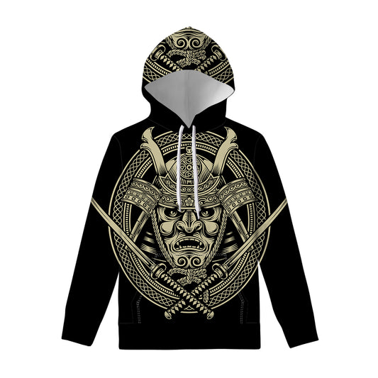 Samurai Warrior Mask Print Pullover Hoodie