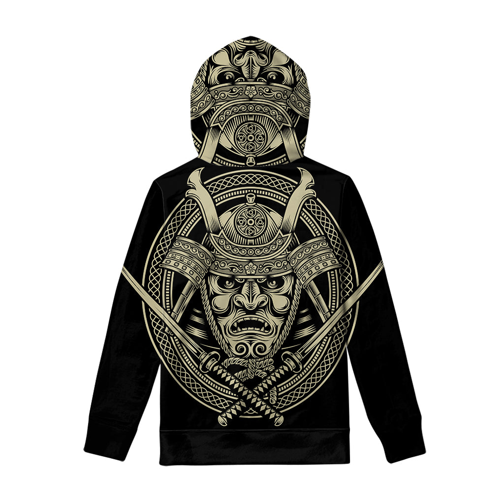 Samurai Warrior Mask Print Pullover Hoodie