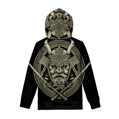 Samurai Warrior Mask Print Pullover Hoodie
