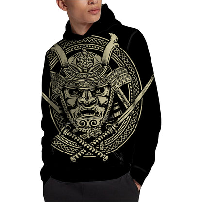 Samurai Warrior Mask Print Pullover Hoodie
