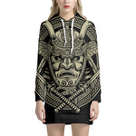 Samurai Warrior Mask Print Pullover Hoodie Dress