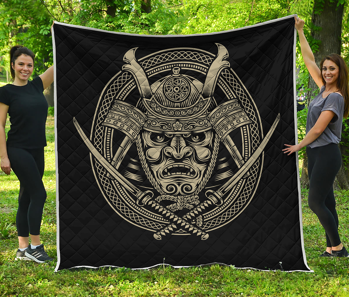 Samurai Warrior Mask Print Quilt