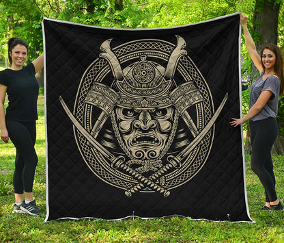 Samurai Warrior Mask Print Quilt
