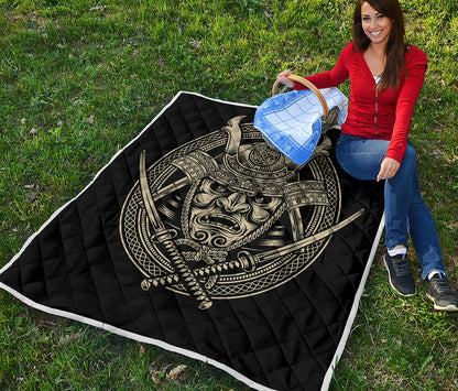 Samurai Warrior Mask Print Quilt