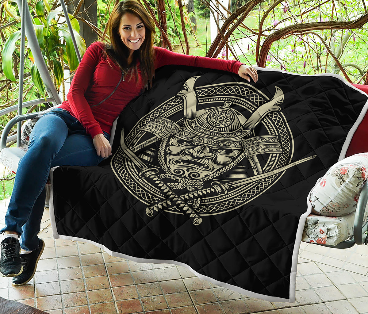 Samurai Warrior Mask Print Quilt