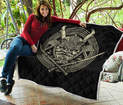 Samurai Warrior Mask Print Quilt