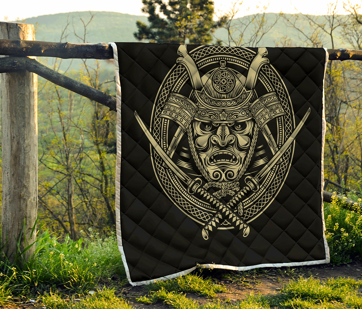 Samurai Warrior Mask Print Quilt