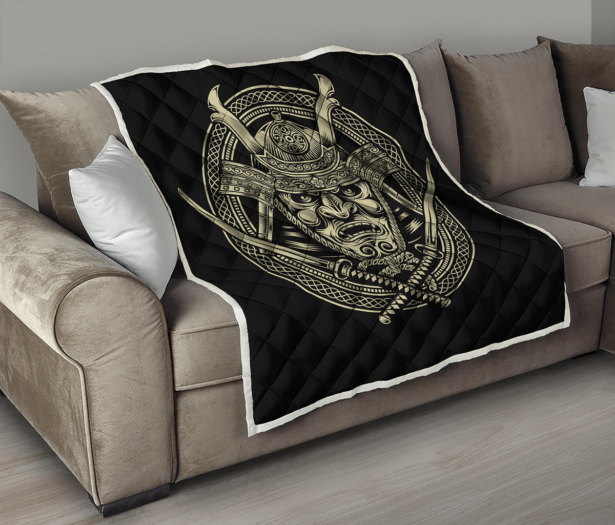 Samurai Warrior Mask Print Quilt