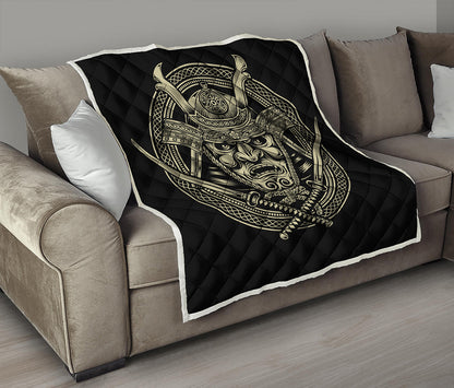 Samurai Warrior Mask Print Quilt