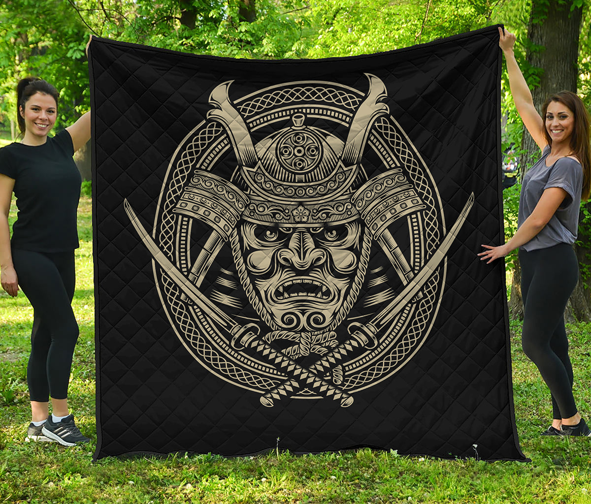 Samurai Warrior Mask Print Quilt