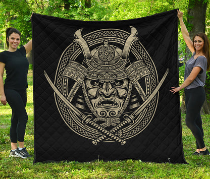 Samurai Warrior Mask Print Quilt