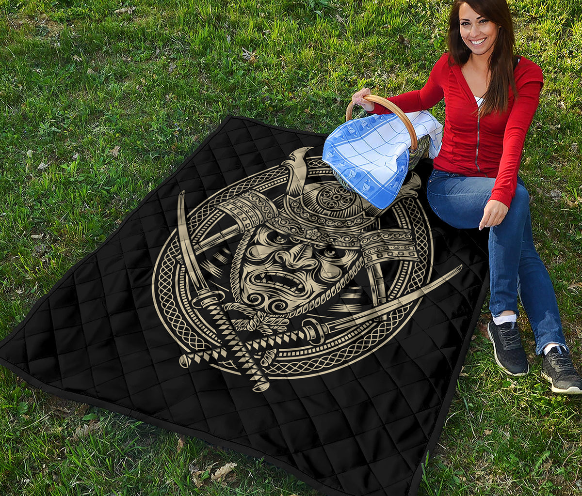 Samurai Warrior Mask Print Quilt