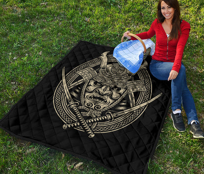 Samurai Warrior Mask Print Quilt