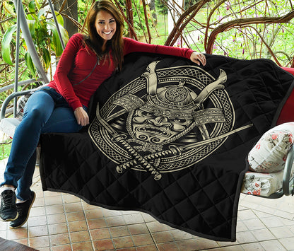 Samurai Warrior Mask Print Quilt