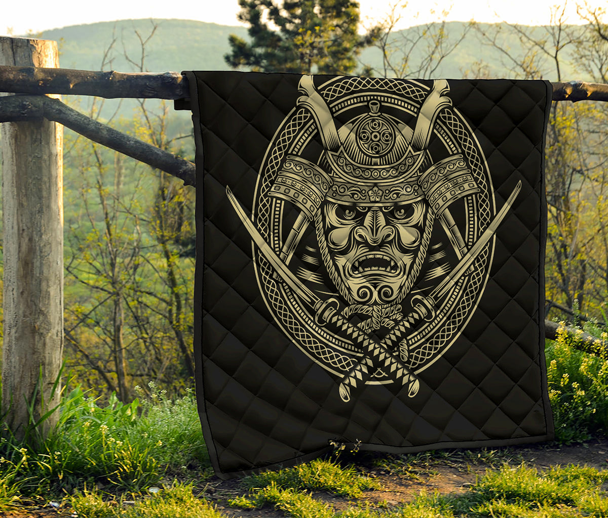Samurai Warrior Mask Print Quilt