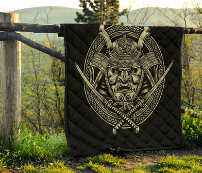 Samurai Warrior Mask Print Quilt
