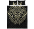 Samurai Warrior Mask Print Quilt Bed Set