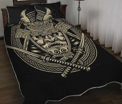 Samurai Warrior Mask Print Quilt Bed Set