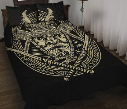 Samurai Warrior Mask Print Quilt Bed Set
