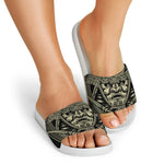 Samurai Warrior Mask Print White Slide Sandals