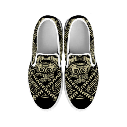 Samurai Warrior Mask Print White Slip On Shoes