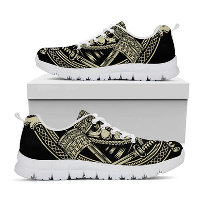 Samurai Warrior Mask Print White Sneakers