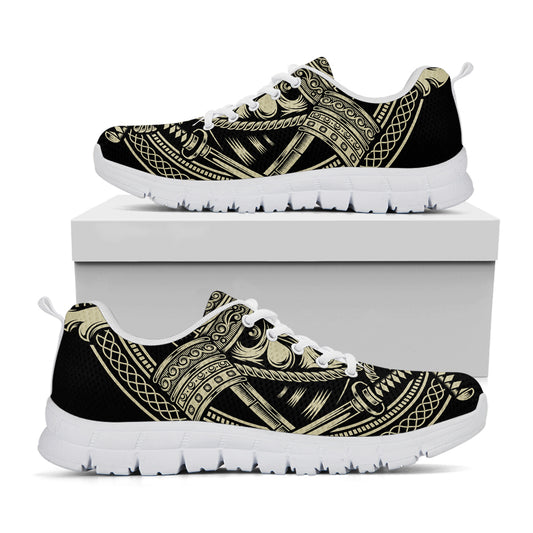 Samurai Warrior Mask Print White Sneakers