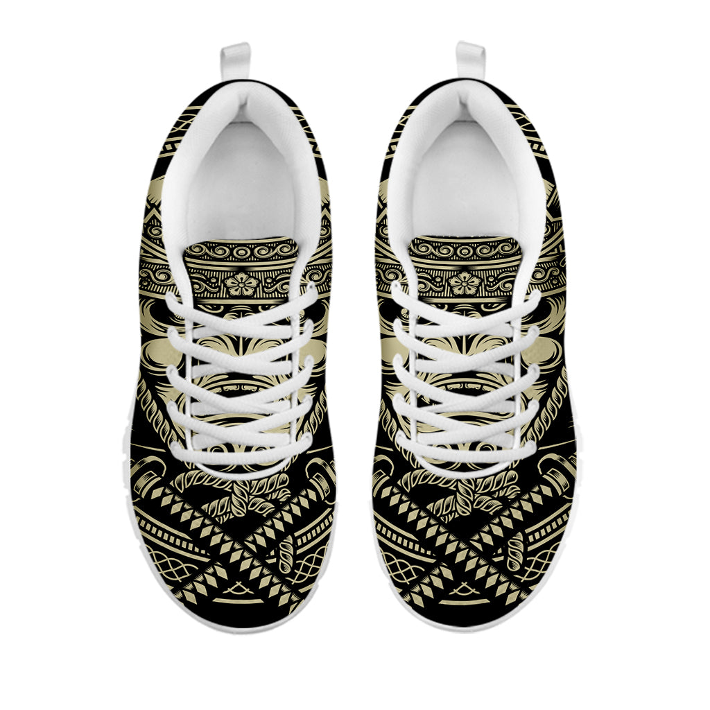 Samurai Warrior Mask Print White Sneakers