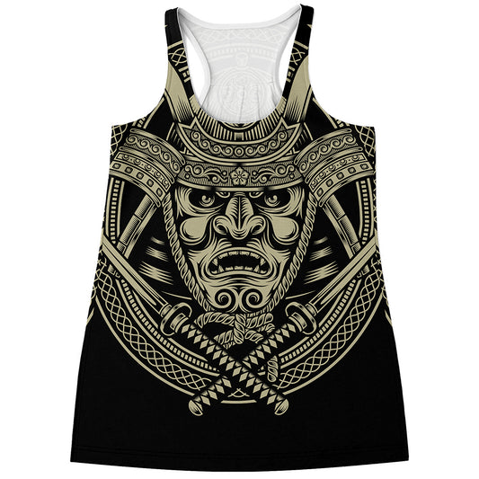 Samurai Warrior Mask Print Women's Racerback Tank Top